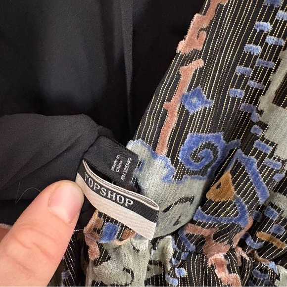 TOPSHOP Women Size 2 Floral Velvet 70s Style Front Slits Midi Dress Gold Fairy - Picture 8 of 14